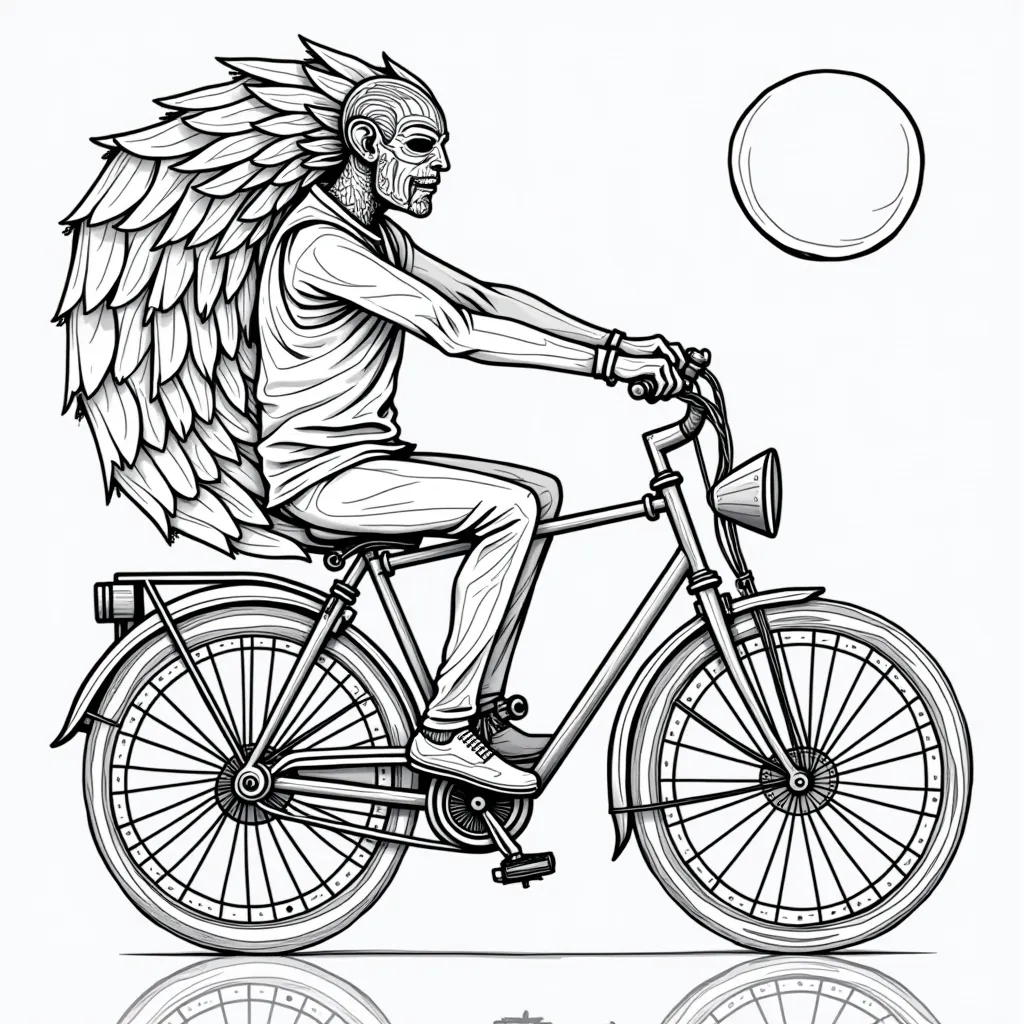 Surreal fusion of bronze masks geometric bicycles ancientmechanical dreamscape صفحات التلوين