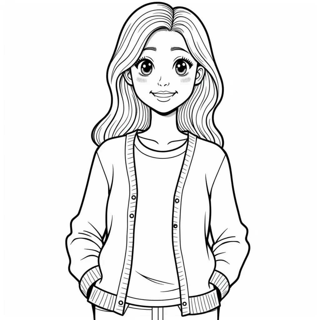 رسم لسيدة ترتدي بلوزة وقميص