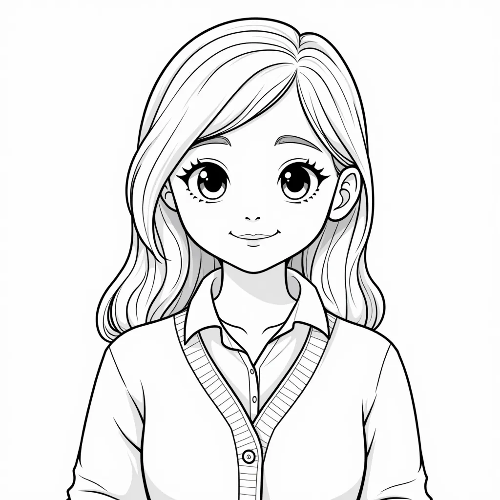 رسم لامرأة ترتدي سترة صوفية وقميص ذو ياقة