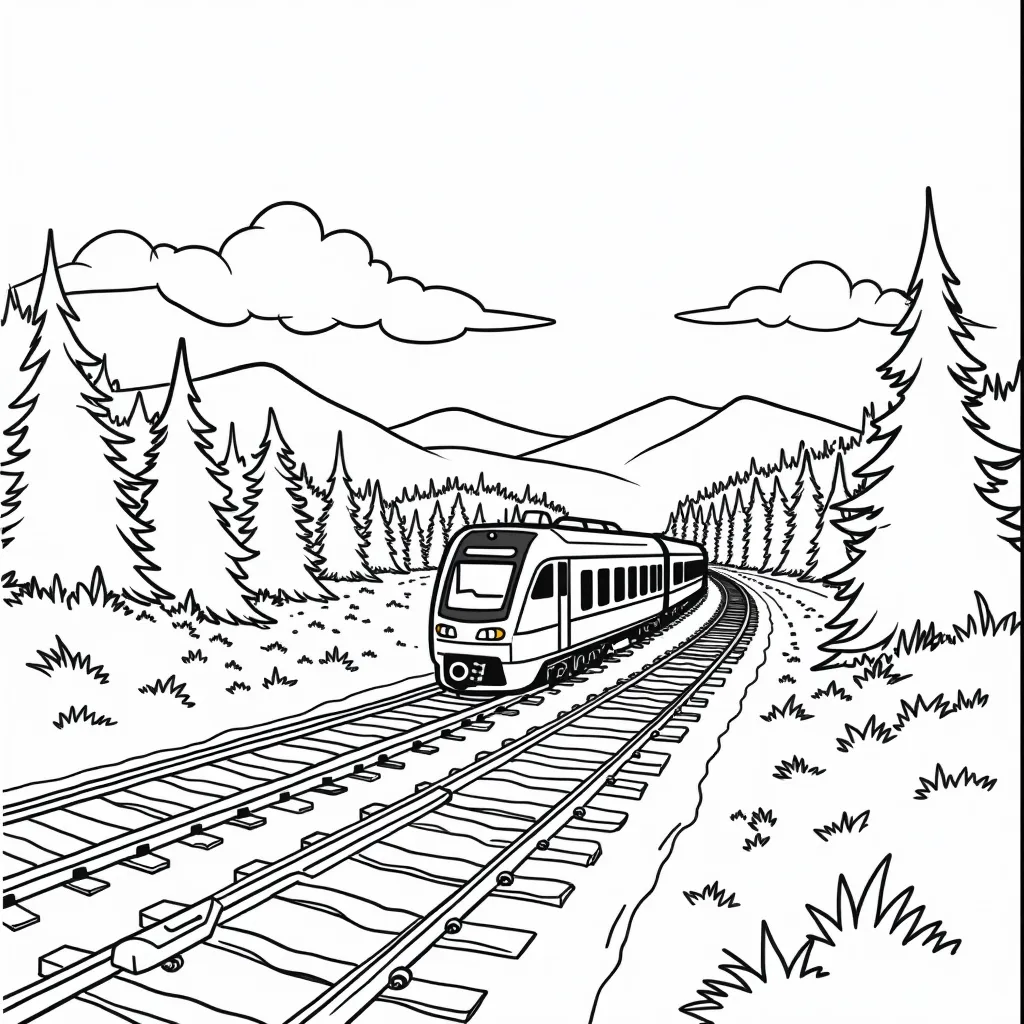 A train station in a field in Japan with mountains and forests in the distance صفحات التلوين