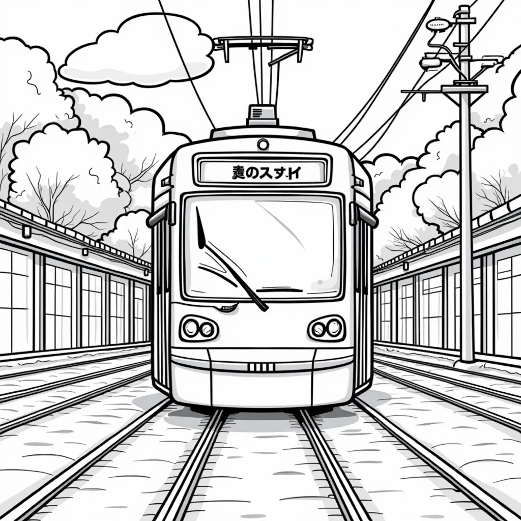A tram entrance in Japan's modern metropolis صفحات التلوين