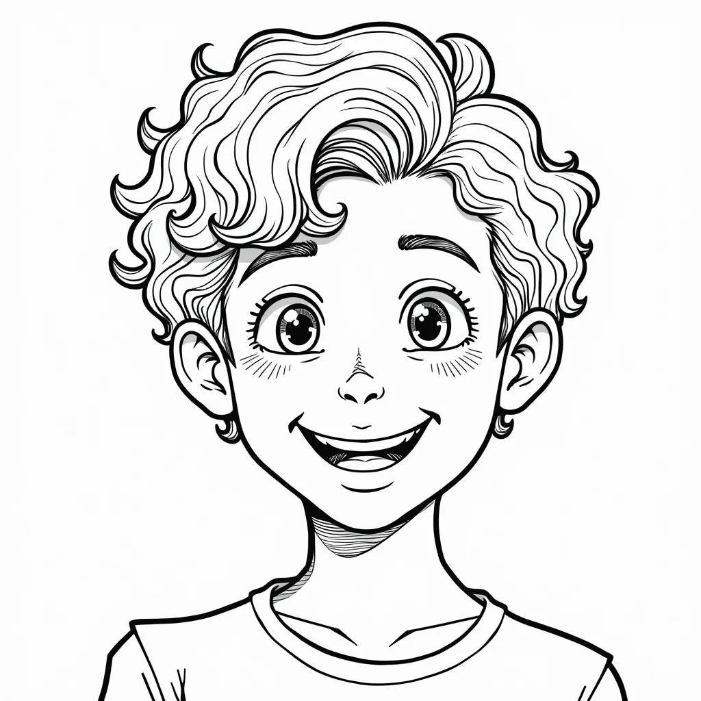 A young man with naturally curly hair simple happiness a pure smile and sincere eyes صفحات التلوين