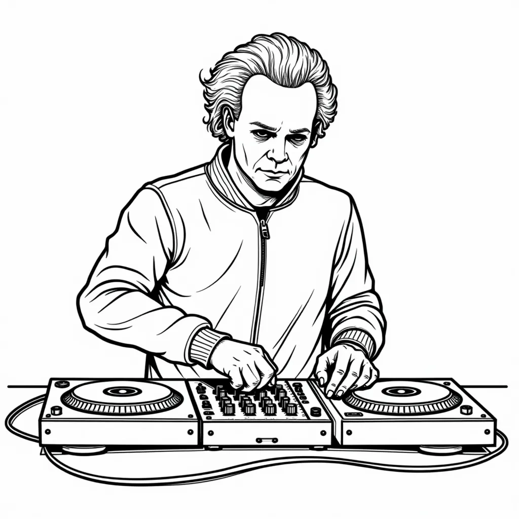 Michael Myers dj with mixer and vinyl records صفحات التلوين