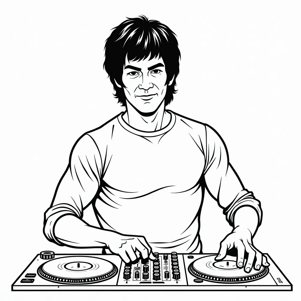 Bruce Lee dj with mixer and vinyl records صفحات التلوين