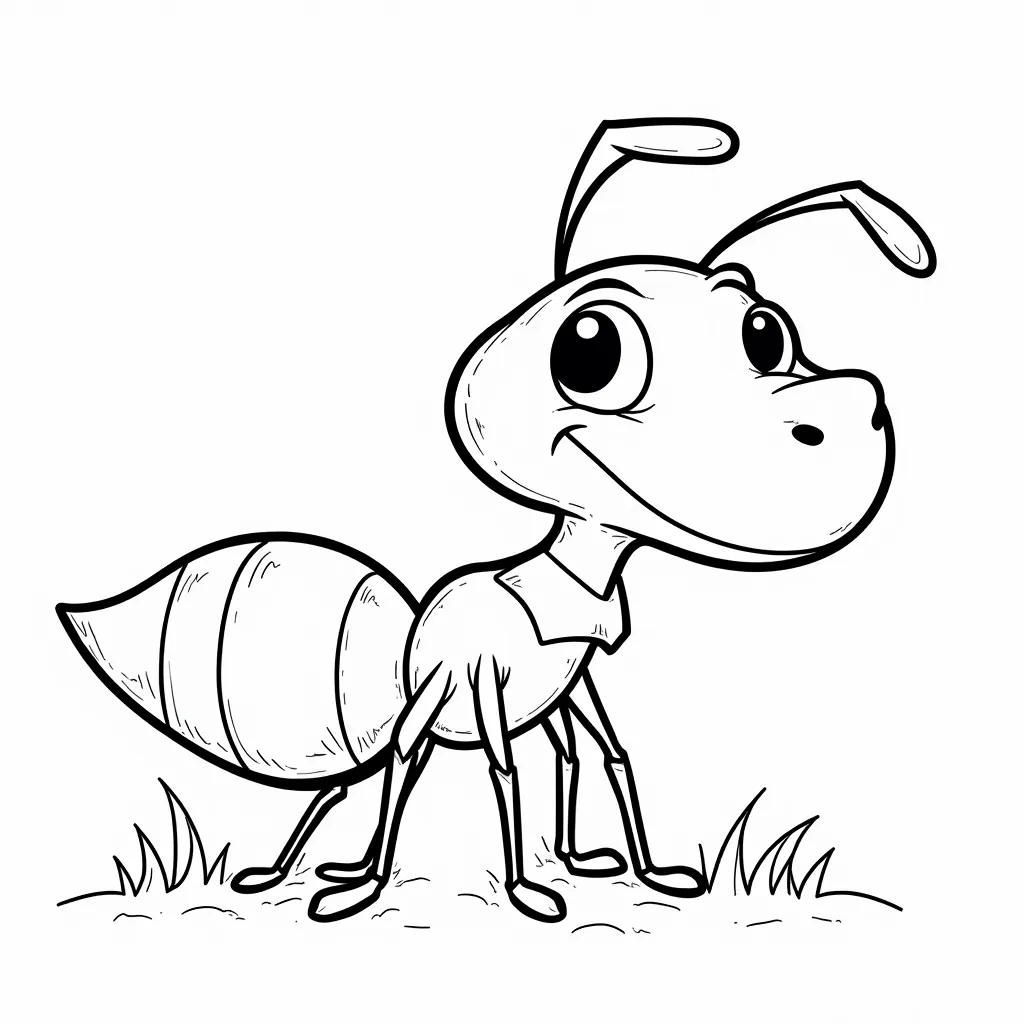 Please generate black and white kids coloring page with ant in cartoon style  coloring pages