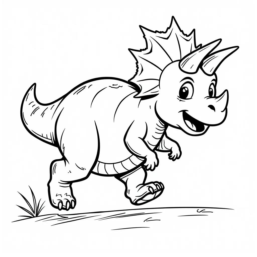 triceratops running in a track race صفحات التلوين