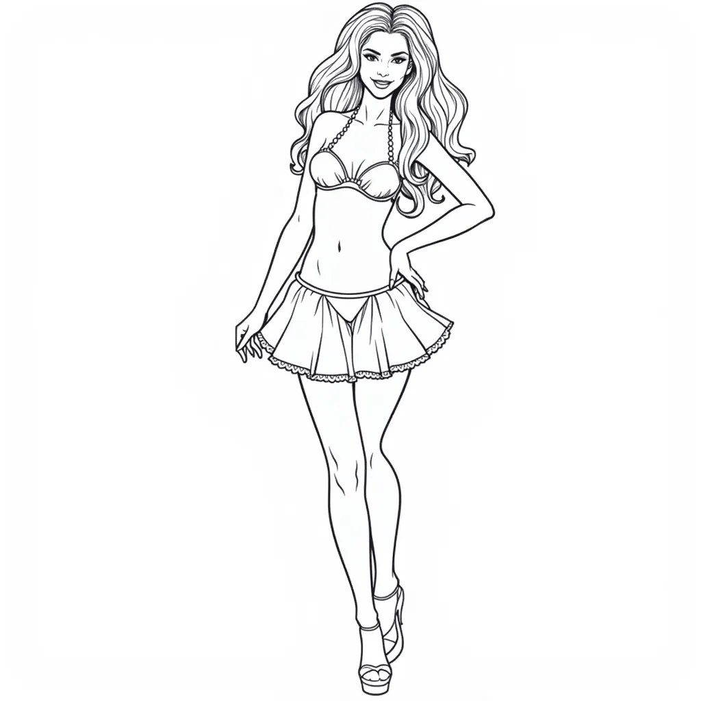 Bikini beauty heels upskirt coloring pages