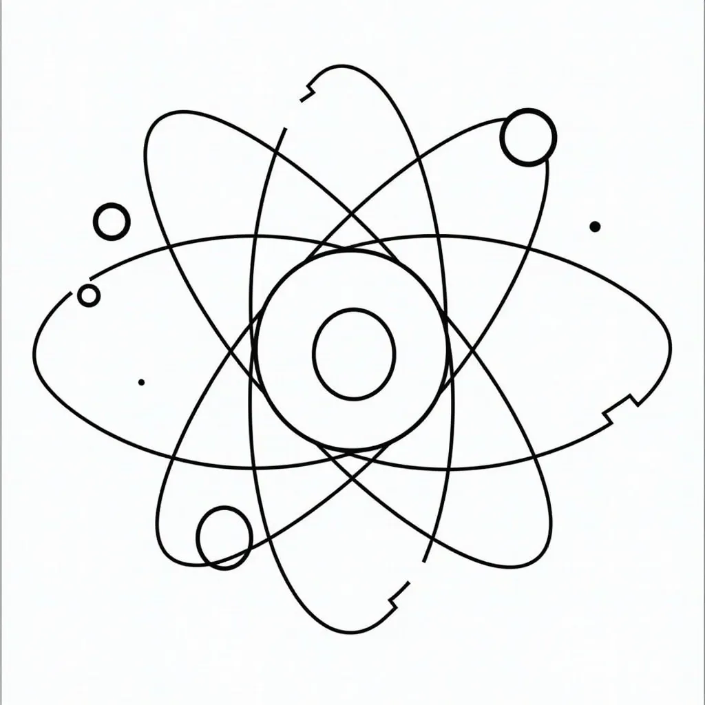 Create a diagram of an atom with electrons orbiting the nucleus صفحات التلوين