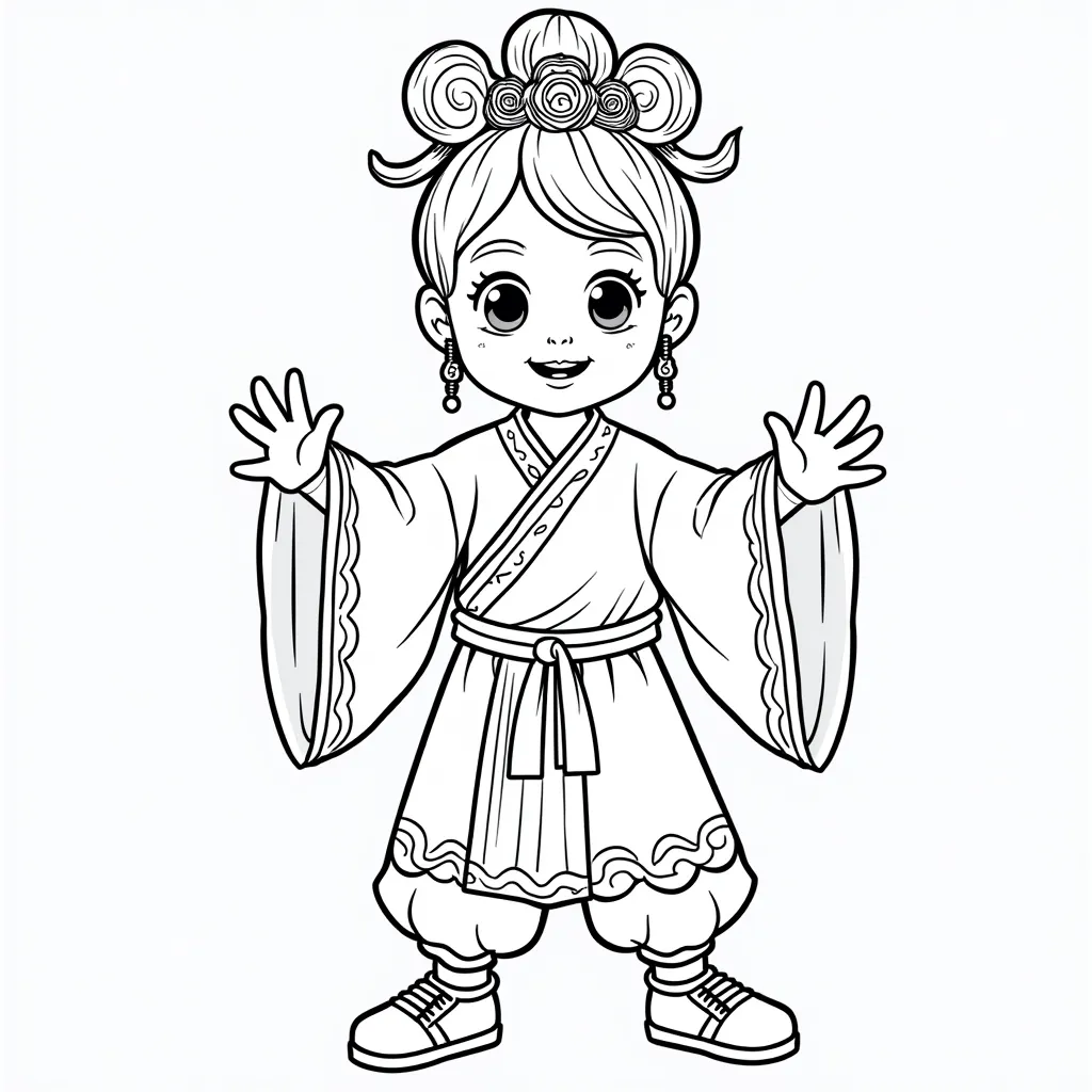 A short and plump puppet dressed in traditional Chinese costumes from ancient times صفحات التلوين