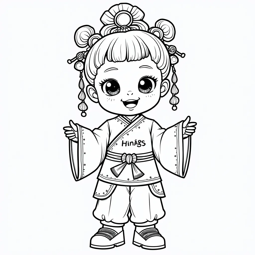 A plump puppet dressed in traditional Chinese costumes صفحات التلوين