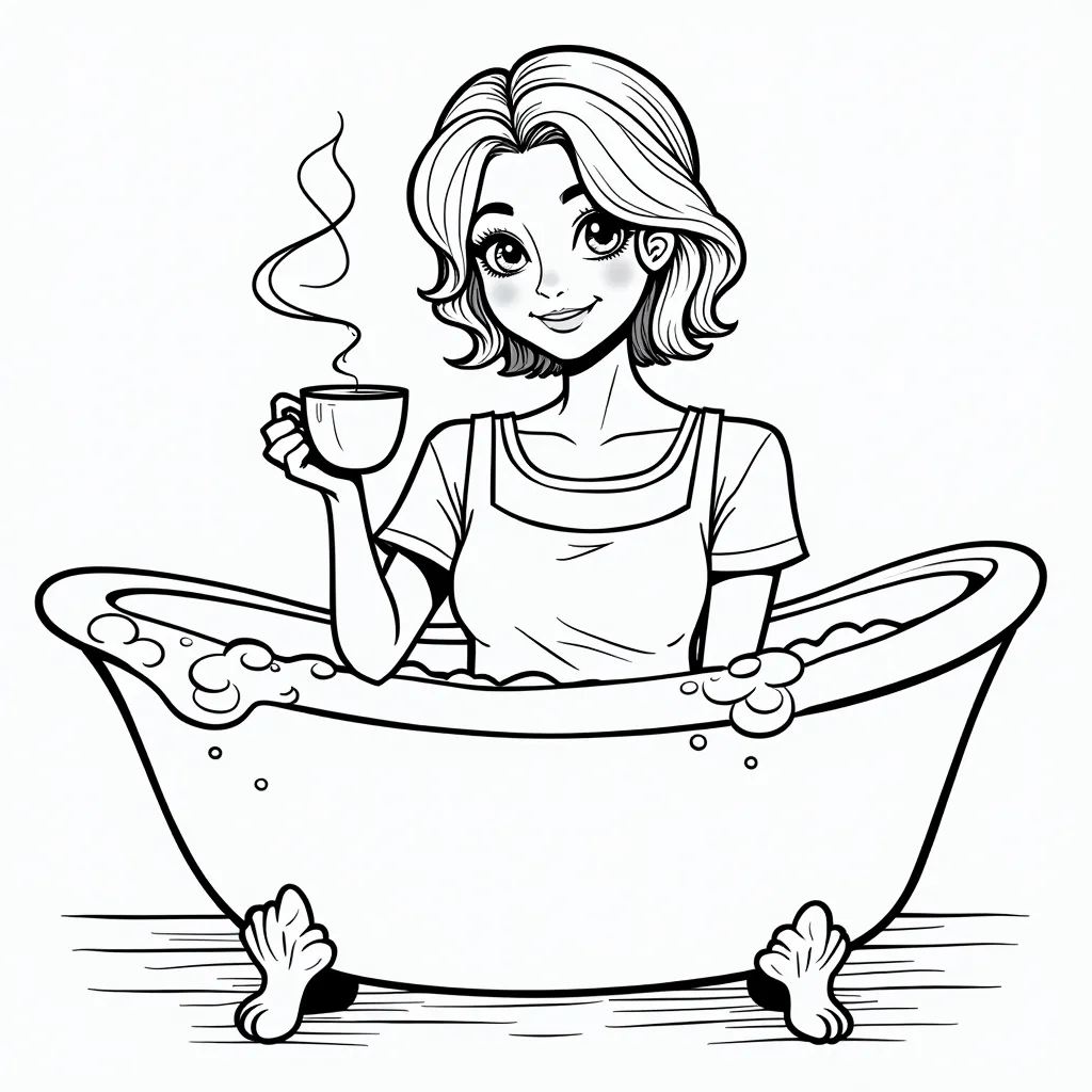 Woman relaxing in coffee cup bath صفحات التلوين