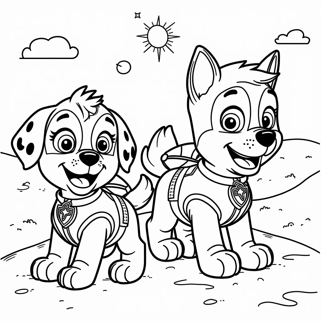 The paw patrol pups in space  coloring pages