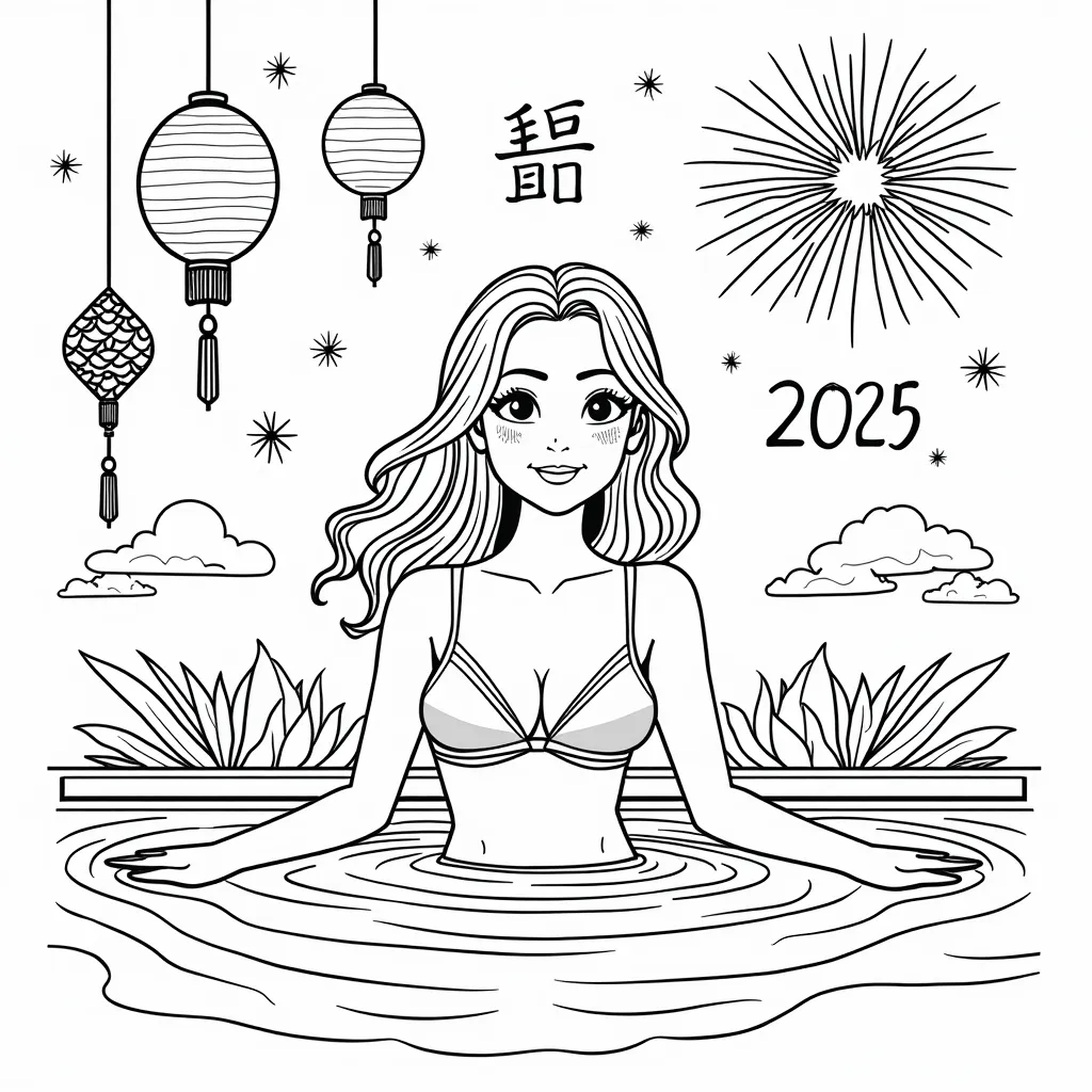 Hot Woman with bra swimming in pool coloring pages