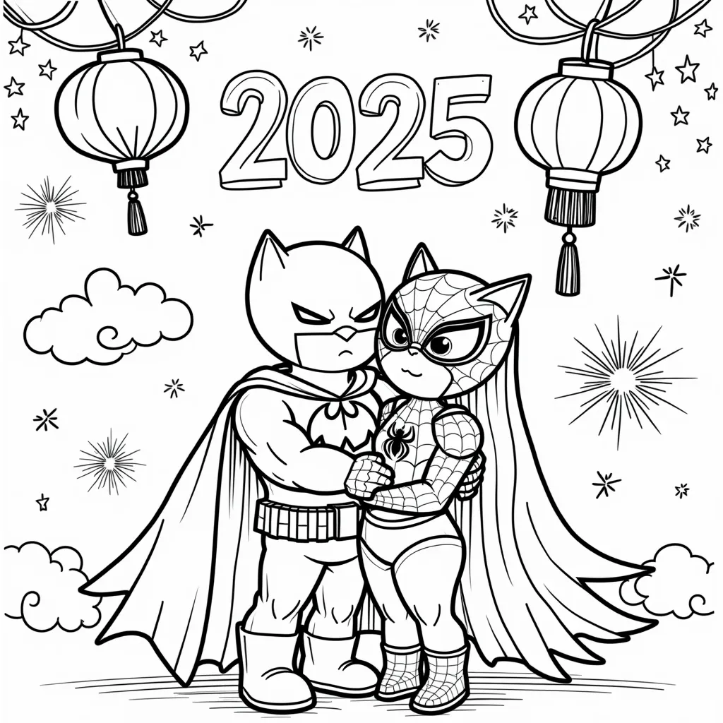 Batman hugging spider man next to hulk and catwoman coloring pages