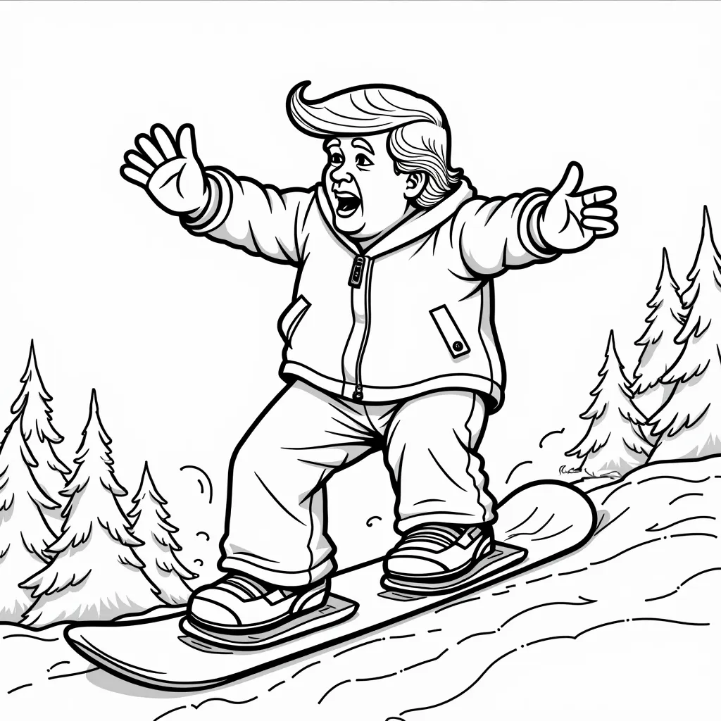 Donald Trump on a snowboard coloring pages