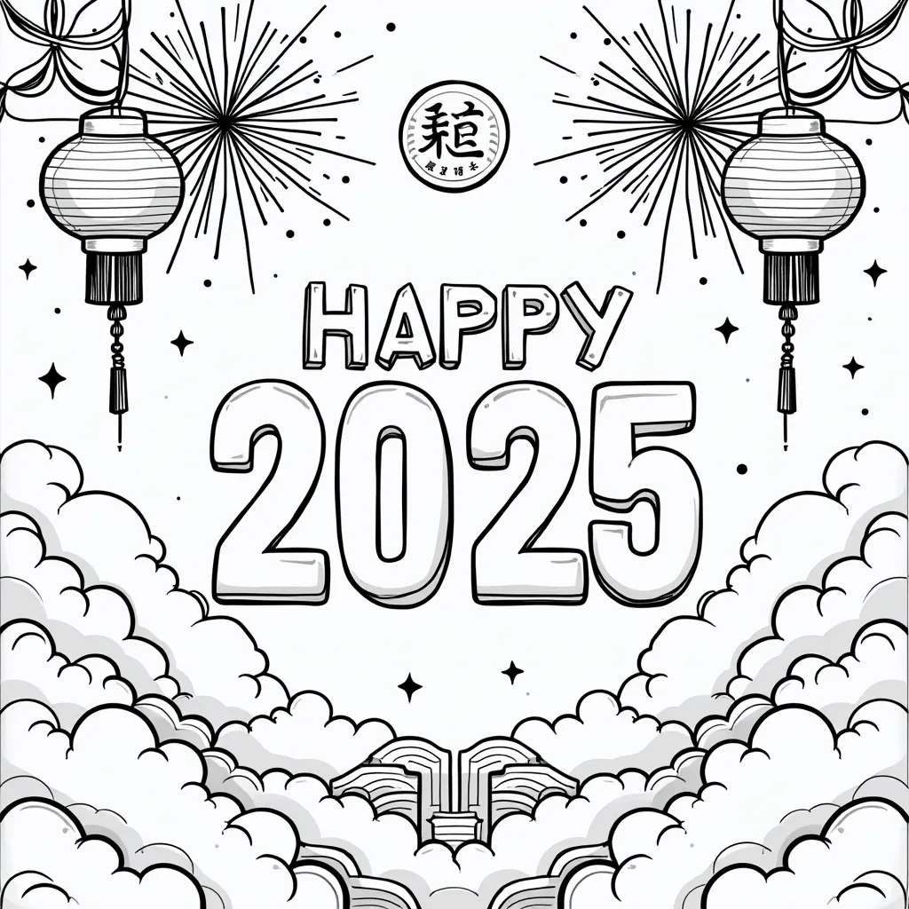 2025新年快乐 coloring pages