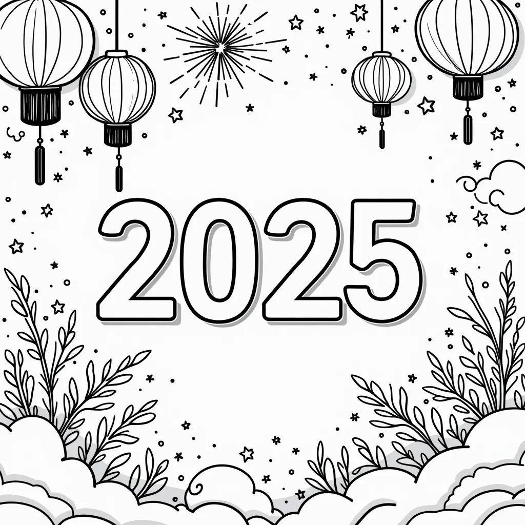 new year 2025 coloring page coloring pages