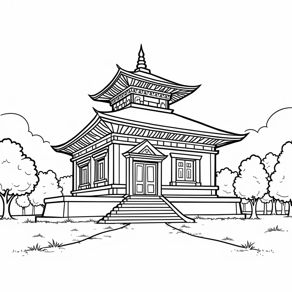 a nepalese type temple in pagoda style coloring pages