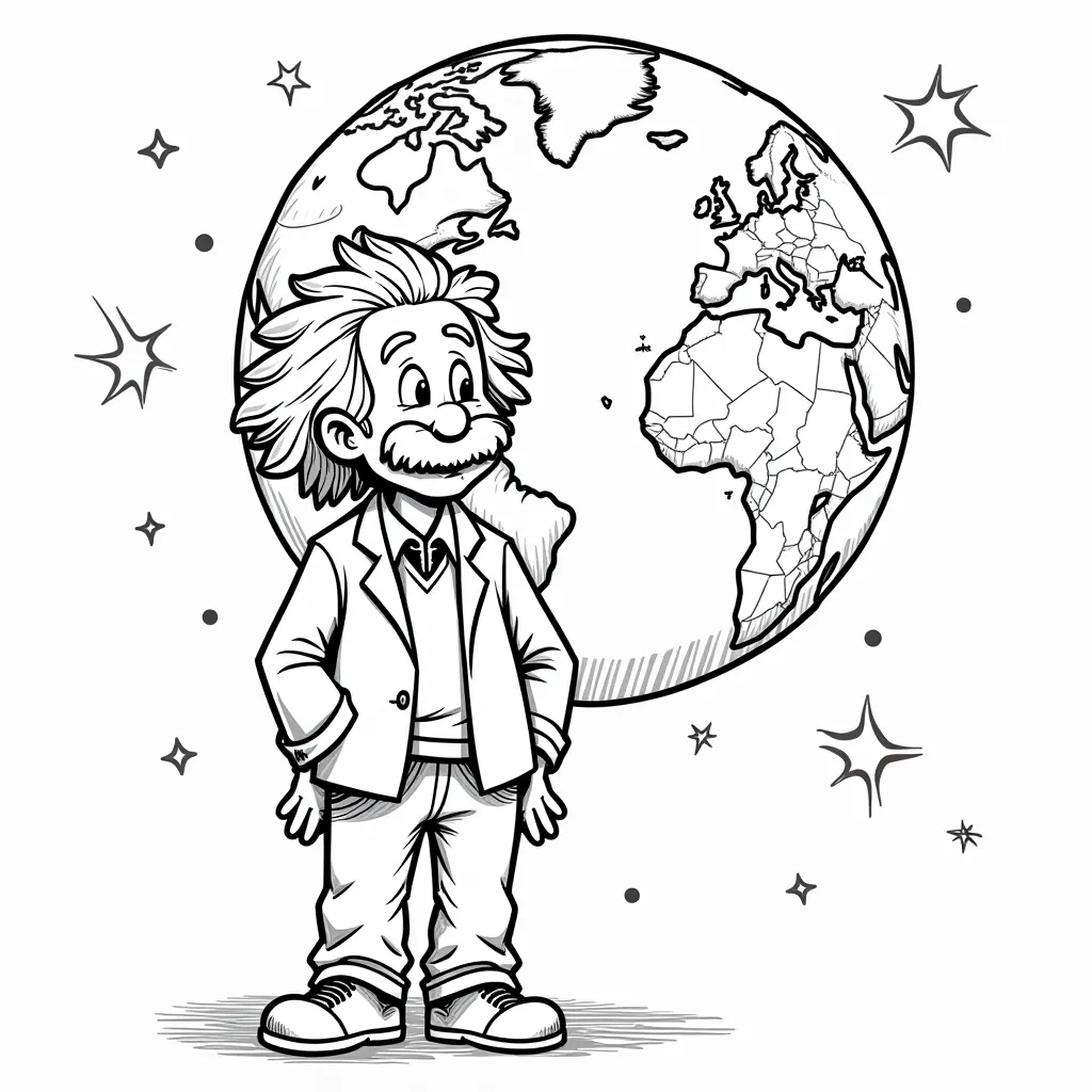 albert einstein thinking about how the Earth would be in 3000AD coloring pages