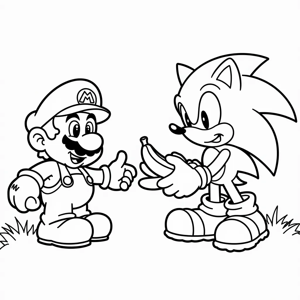 mario and sonic picking bananas coloring pages