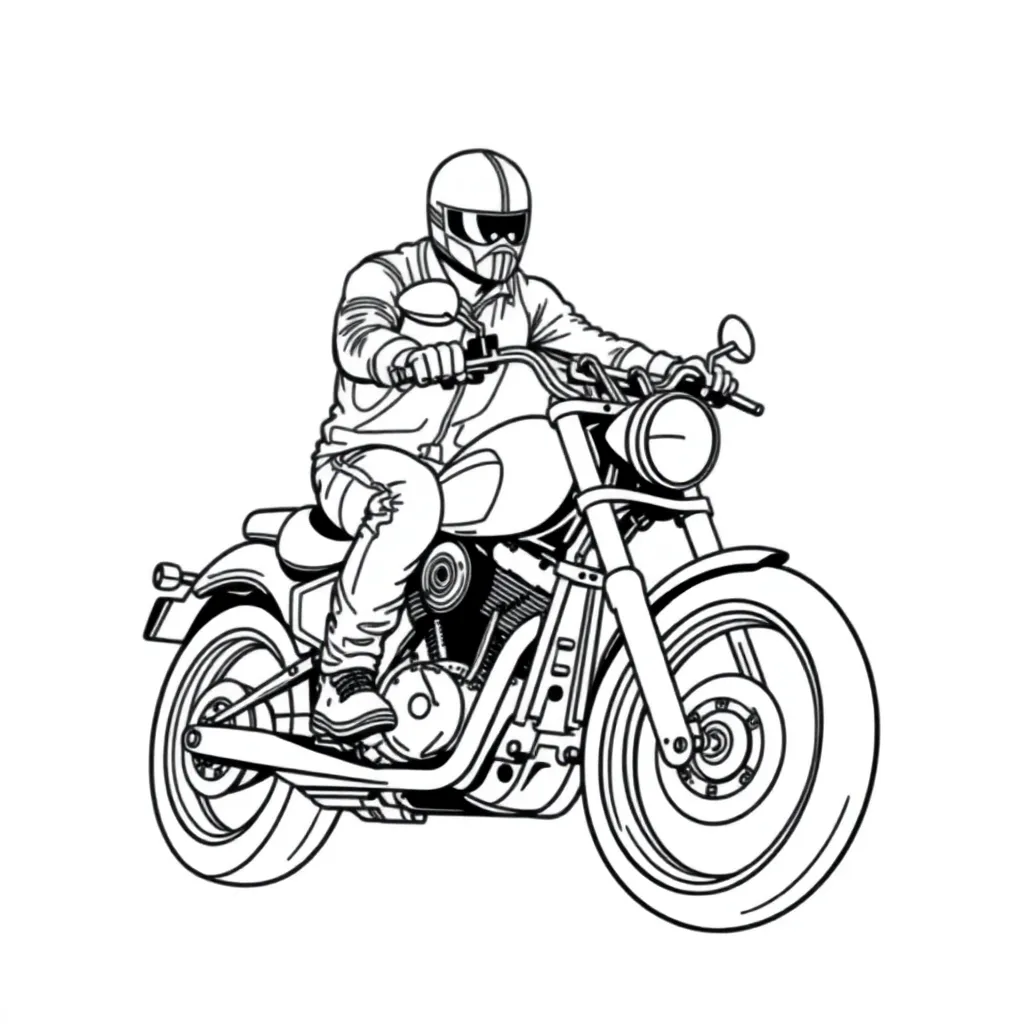 A badass dude on a badass motorcycle coloring page