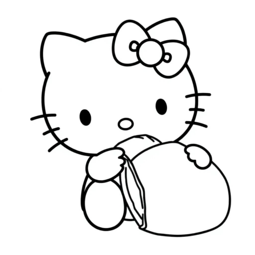 Hello Kitty, eating matcha bun