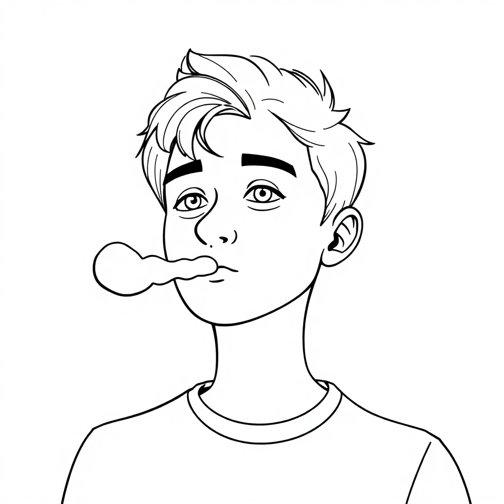 A person accompanied by a puff of gas exhaled from their nose