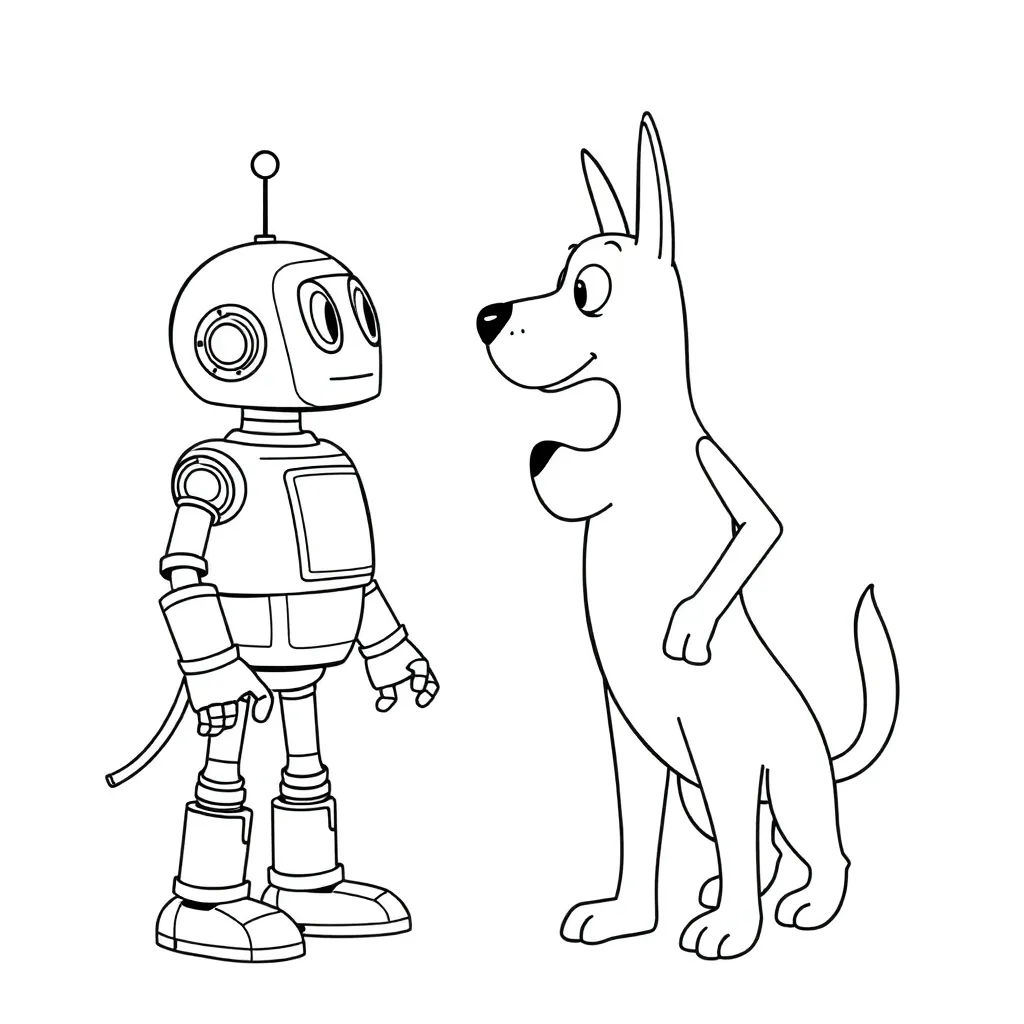 The robot and the dog are quarreling