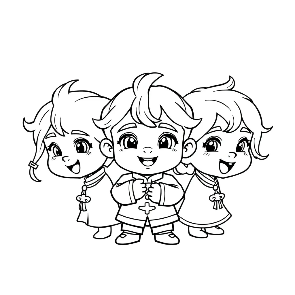 Chinese style chibi three headed character