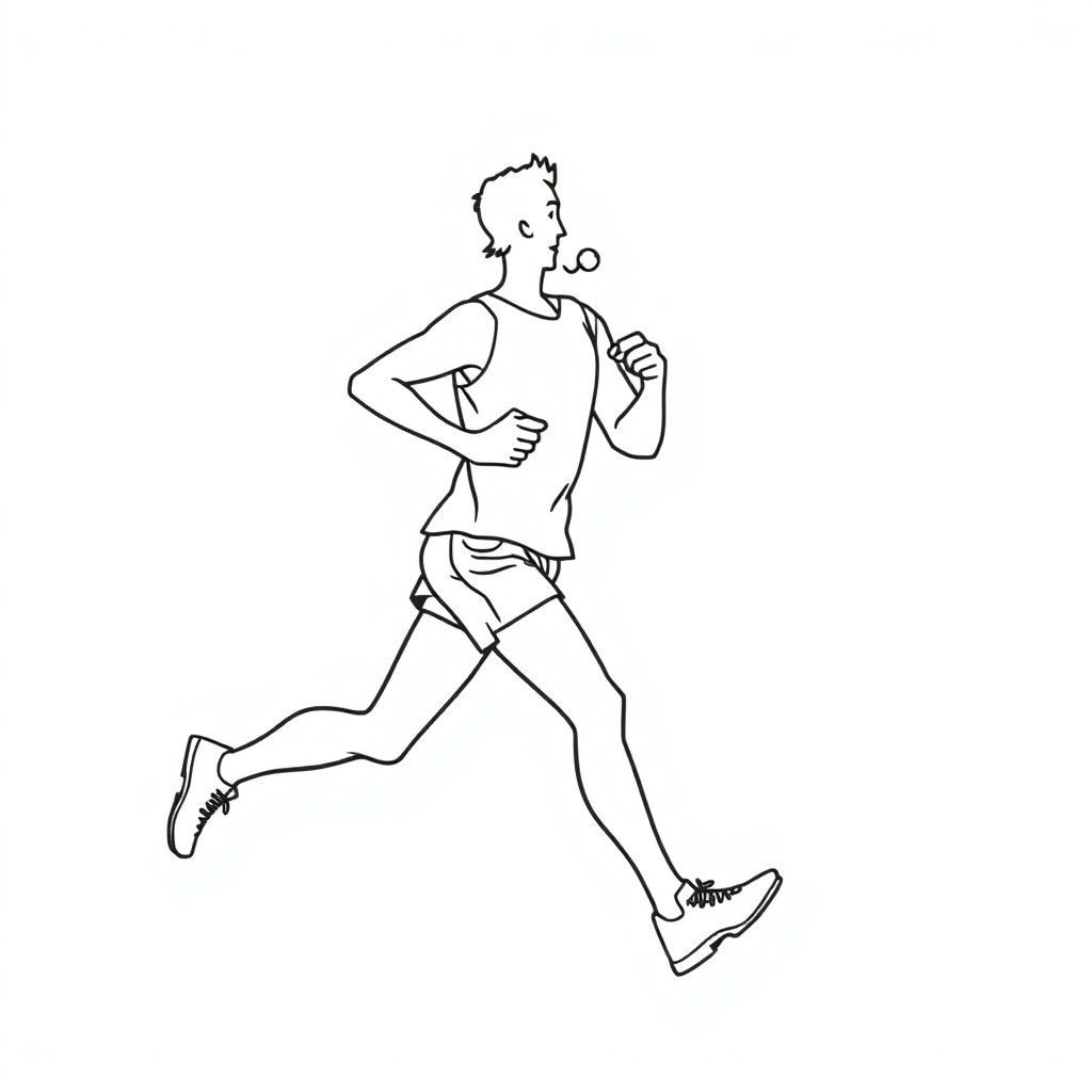 A runner, accompanied by exhaled breath