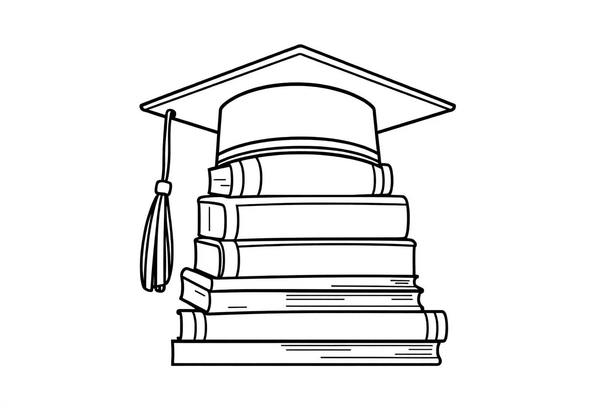 Books, graduation cap, first