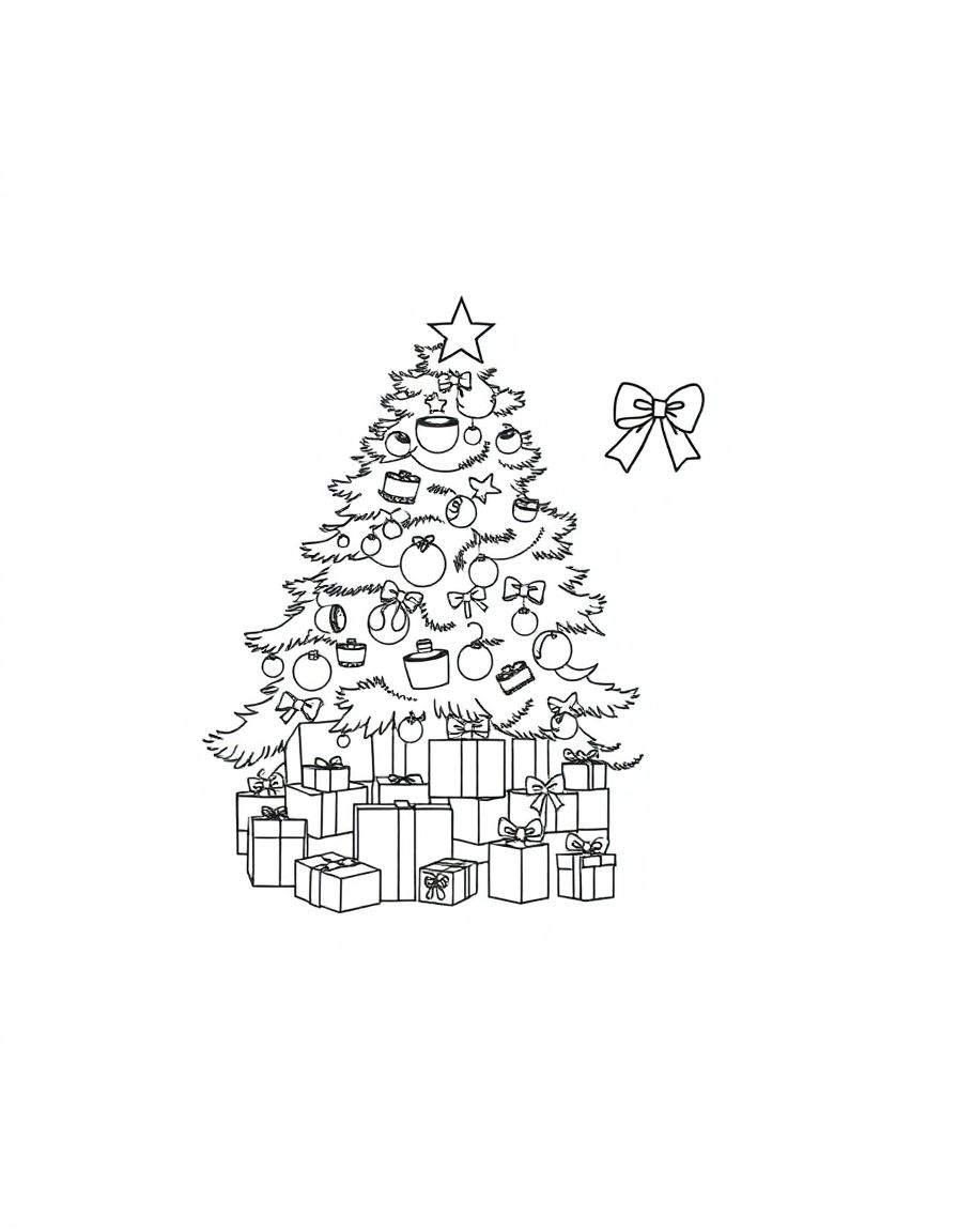 letter Y coloring pages with Christmas tree many gifts