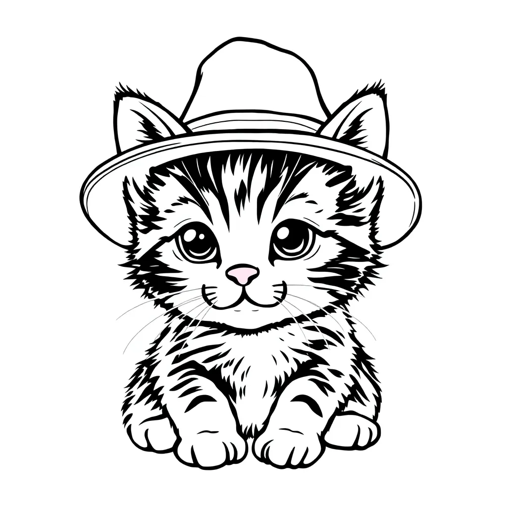 A kitten wearing a hat