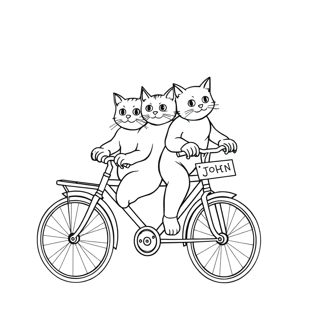 CATS ARE RIDING BYCYCLE WITH NAME TAG JOHN