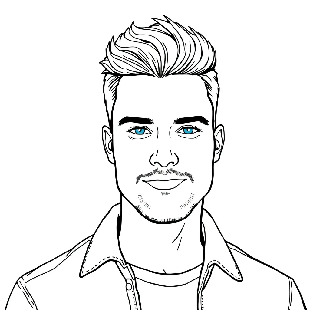 draw a handsome guy line drawing