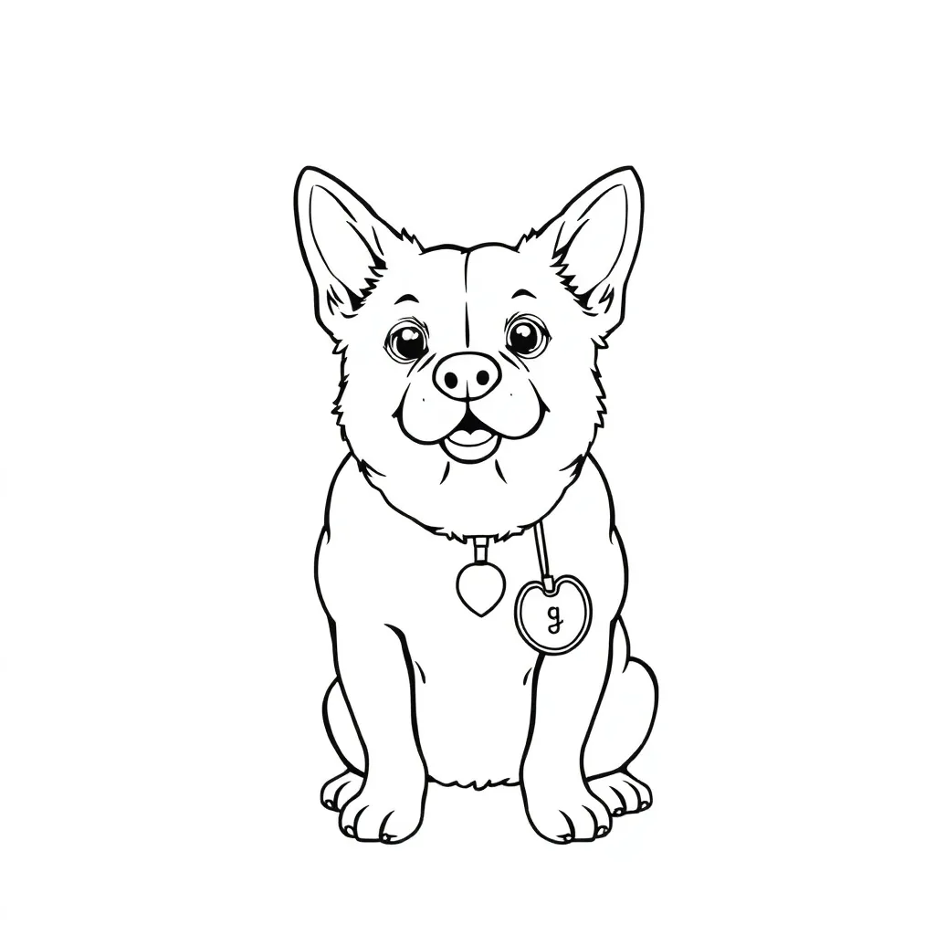 A lovely dog wearing a badge writing minimalist style