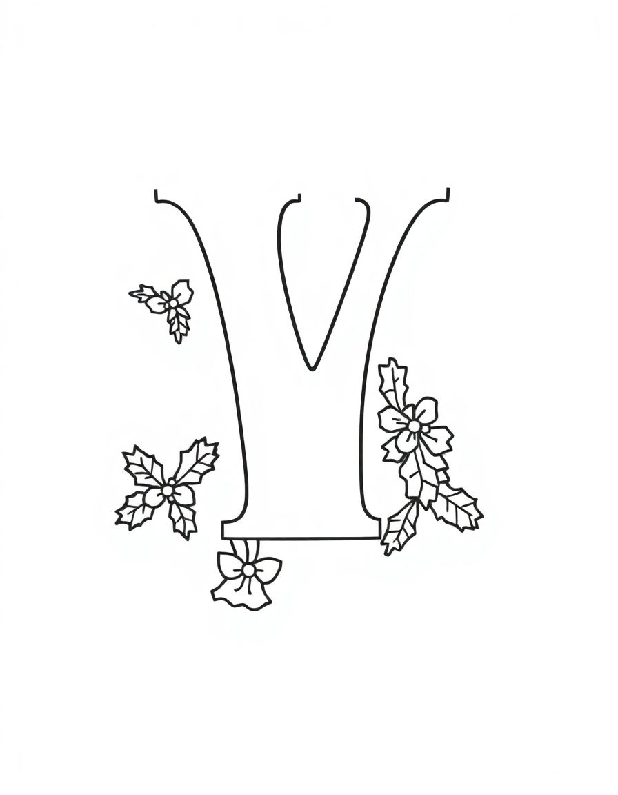 Y alphabet coloring pages with Christmas decorations