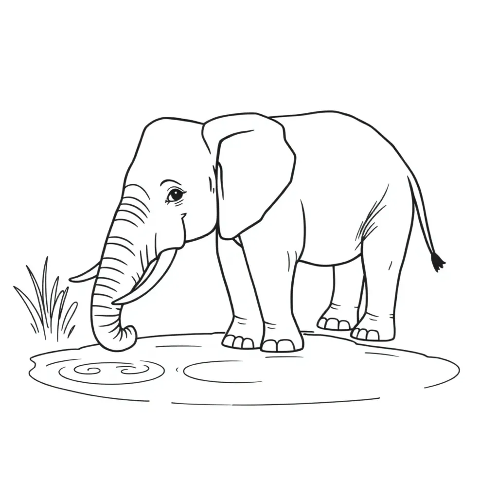 An elephant drinking water from a pond
