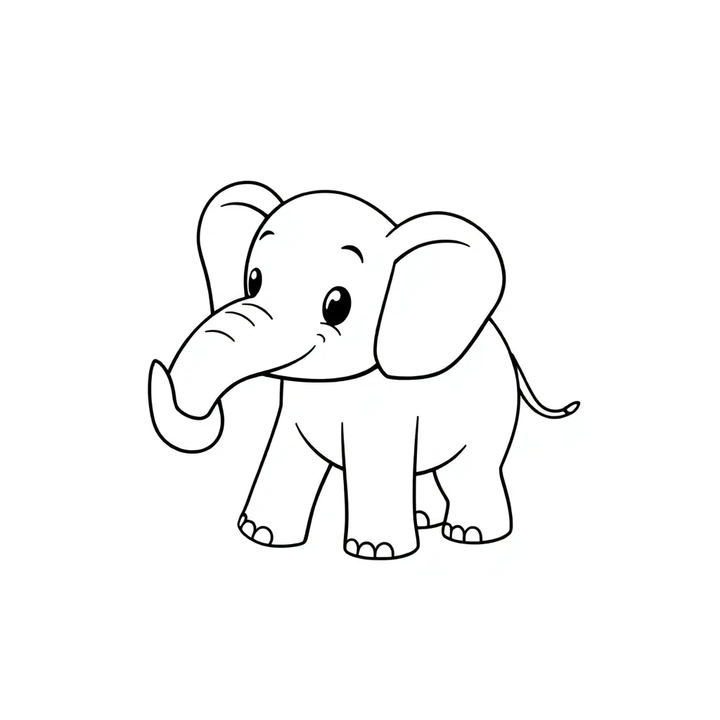 cute elephant coloring page for kids,
simple cartoon line art,
very thick bold outlines,
minimal
