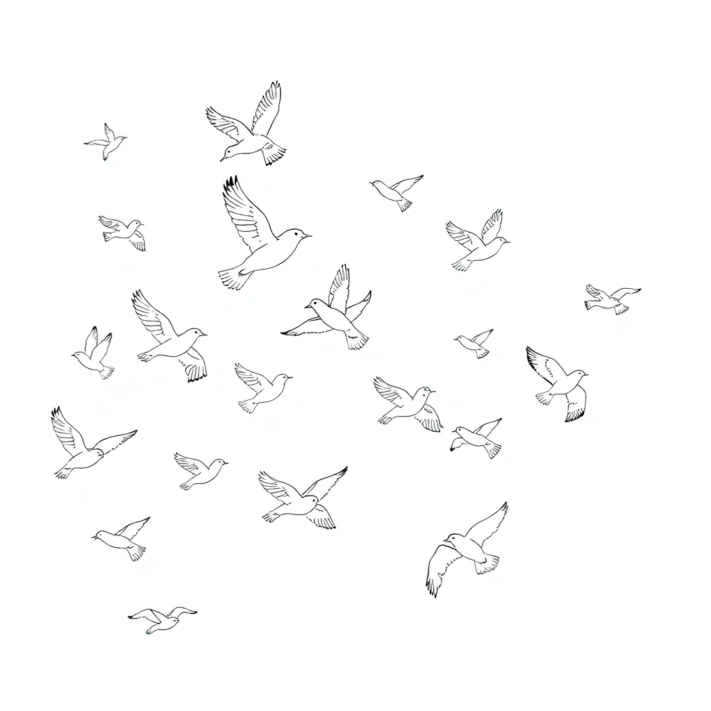 Many birds flying in the sky