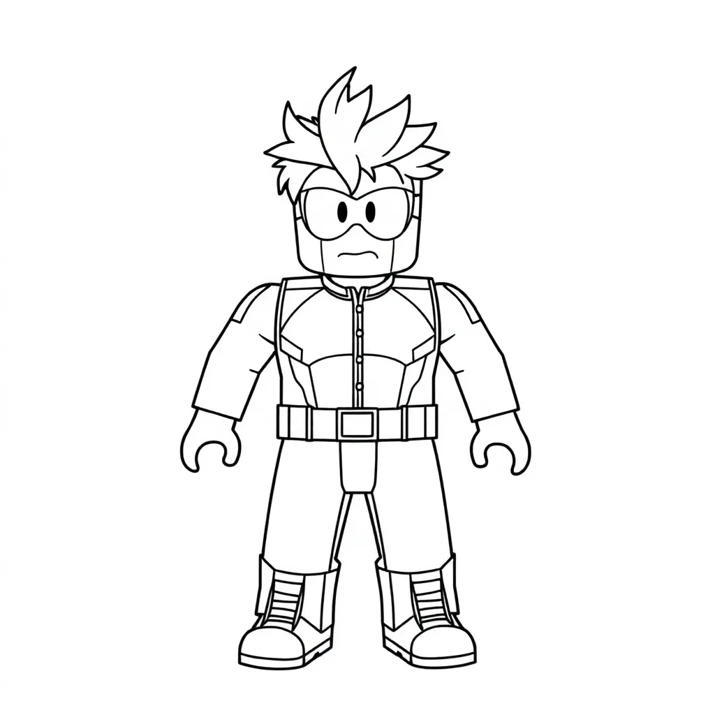 Roblox superhero character, coloring page, and outline