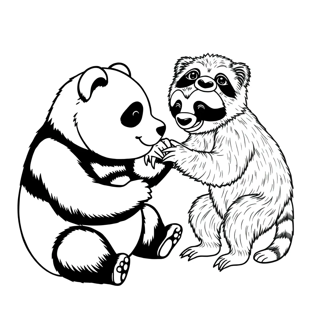 panda and a sloth having a wrestling matching as if they were human
