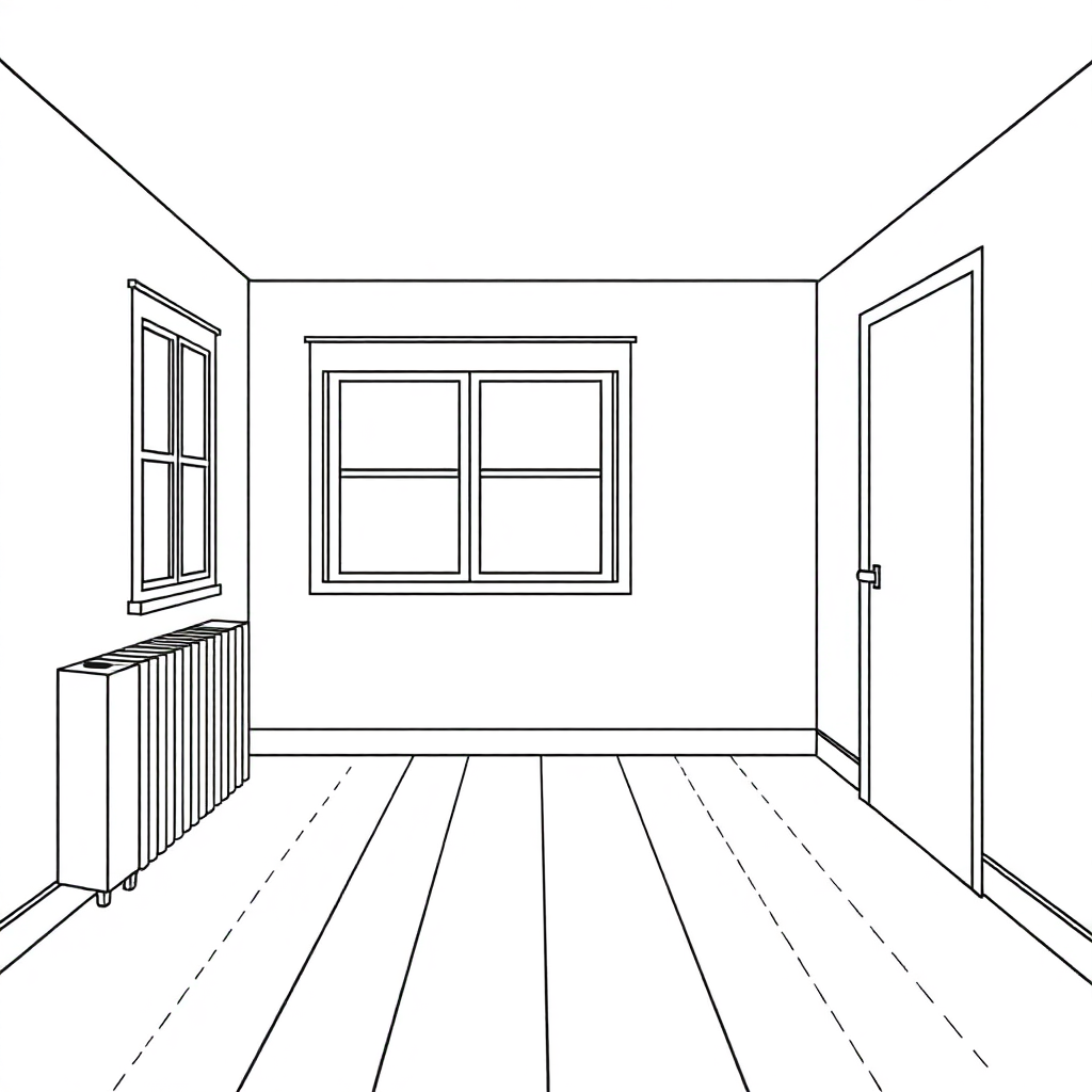 A room with heating and electric lights