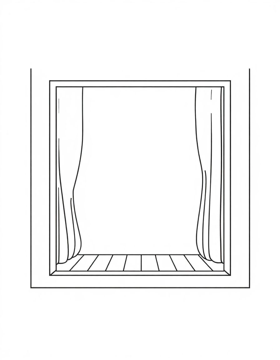 picture of a room,in a frame,simple lines,closed contours