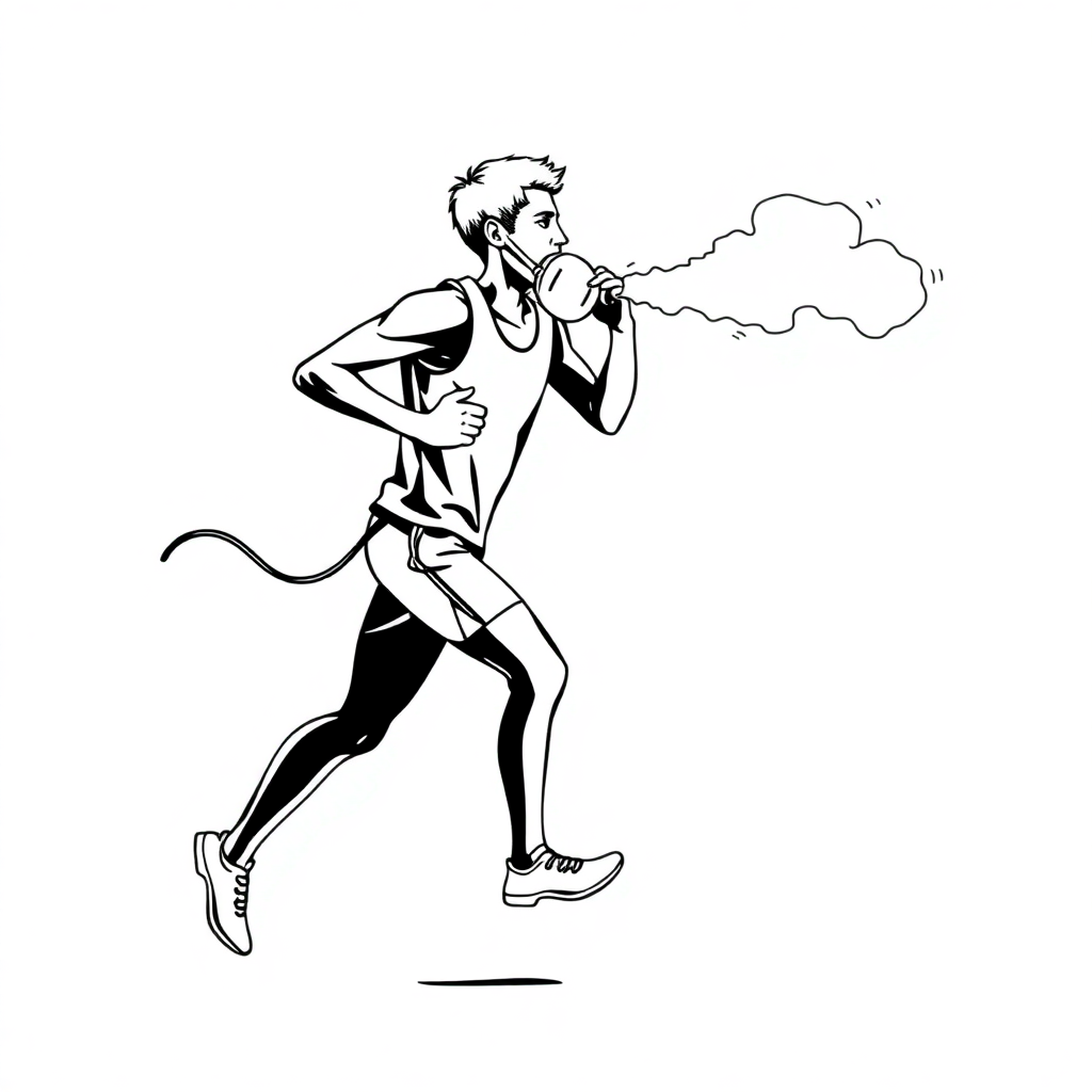 A runner, accompanied by the air exhaled from a respirator.