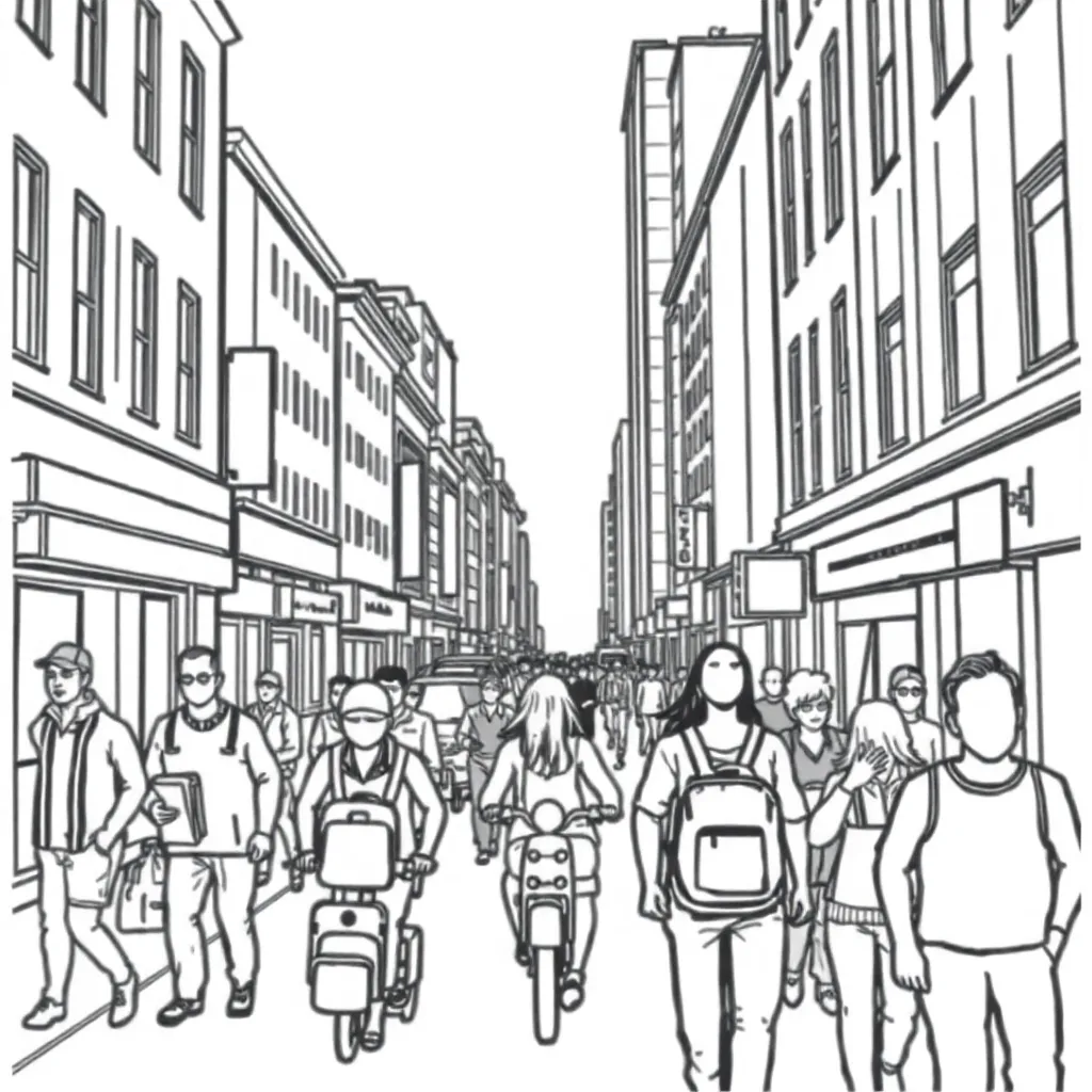 Busy city street scene