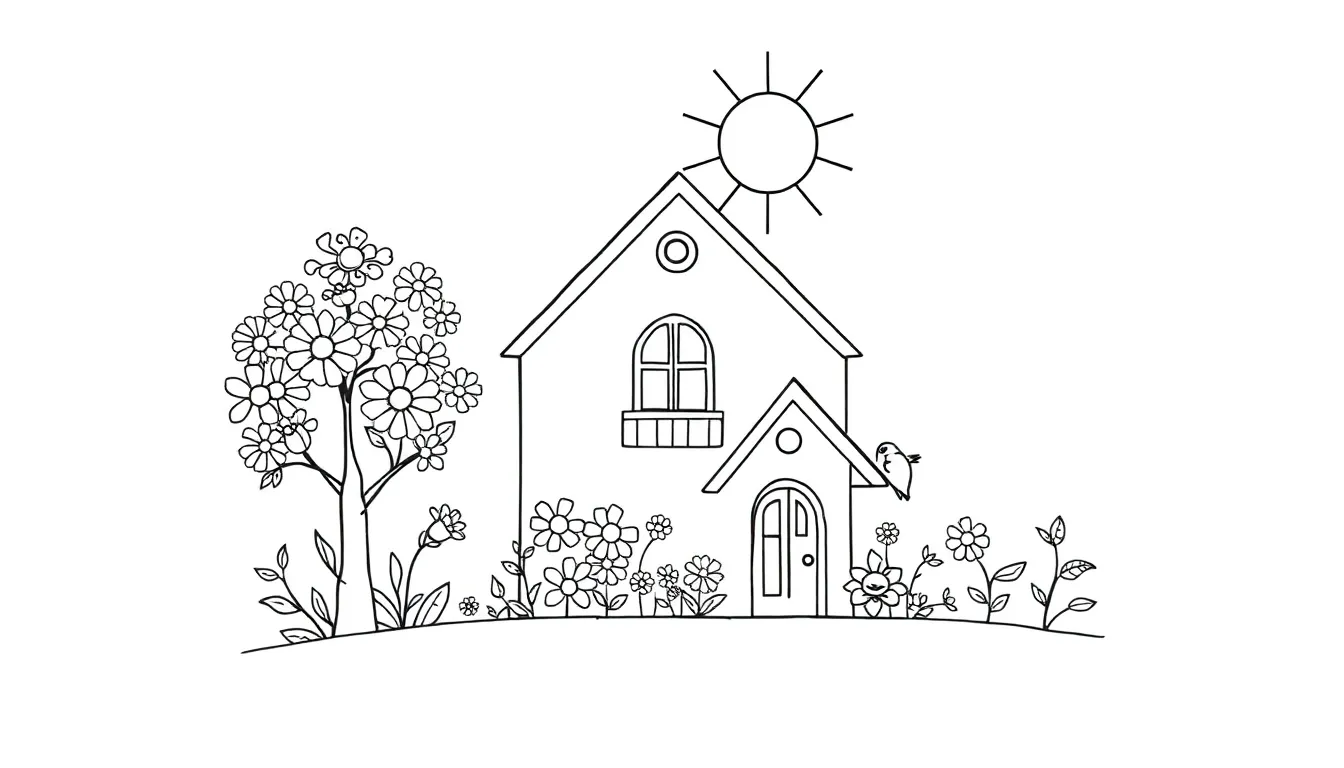 house tree flower sun bird