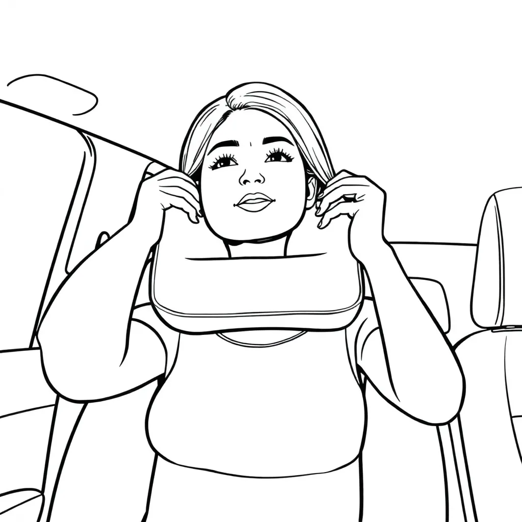 female traveler installing massage pillow on the headrest of car seat