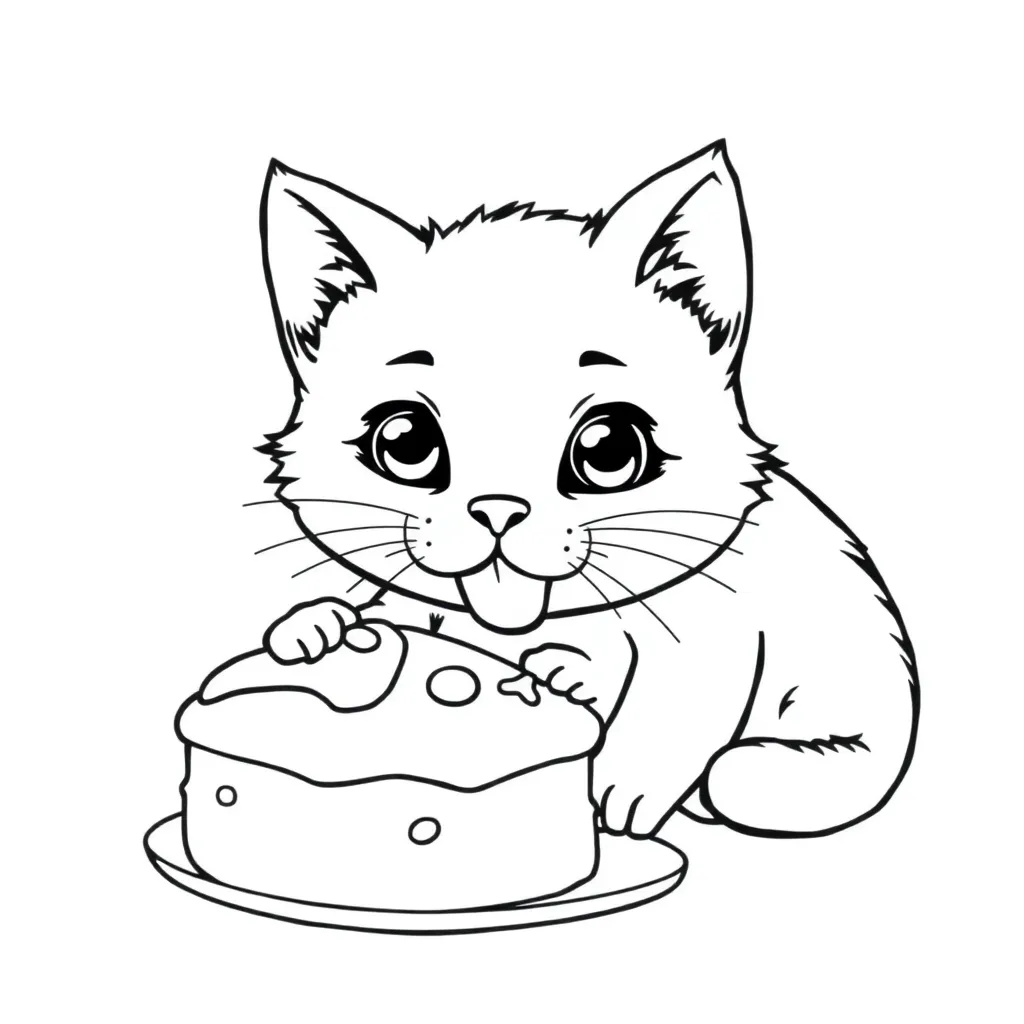 A small cat eating cake.