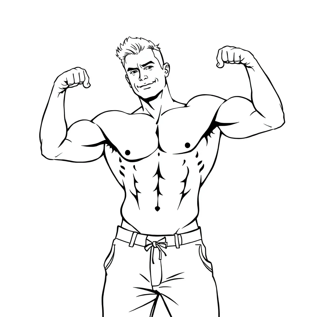 Blond male bodybuilder flexes on a beach